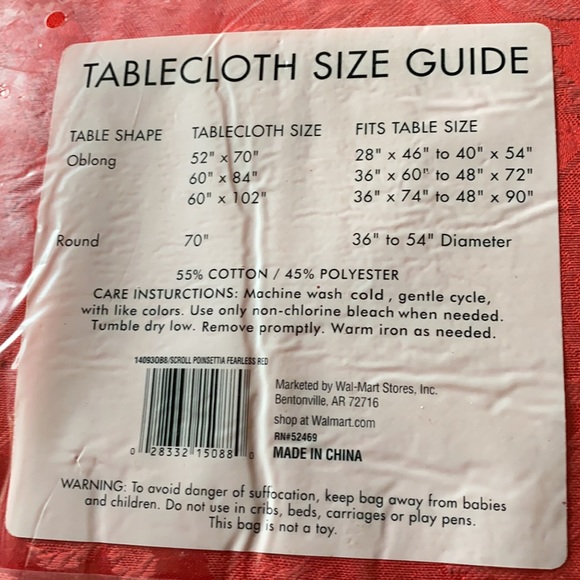 Scroll Poinsettia Fabric Tablecloth- Oblong - Picture 2 of 2